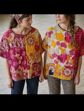 Upcycled Kantha Quilt Top One Size Oversized Handmade Dont Throw It Out